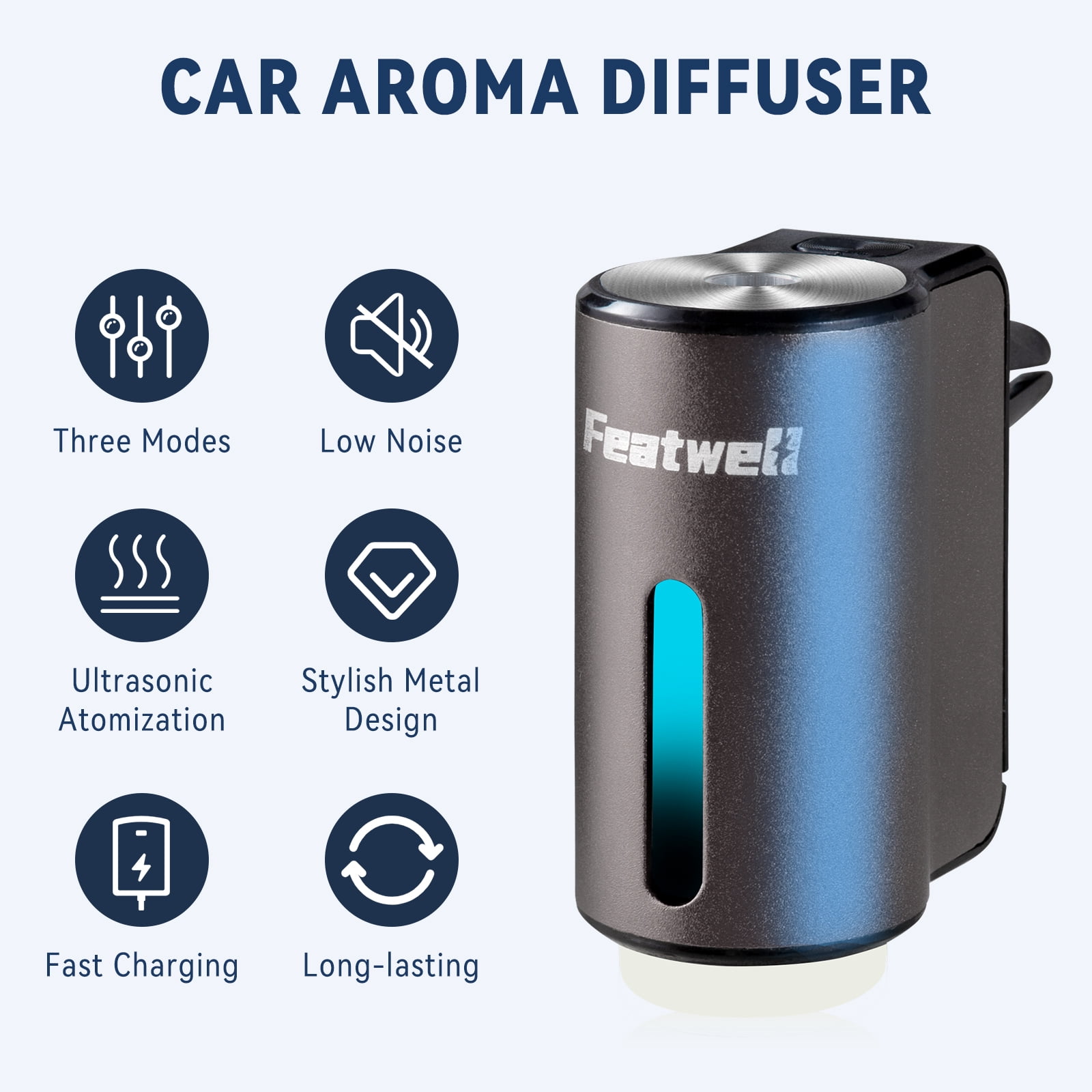 Featwell Smart Car Air Fresheners - 6*10ML Natural French Perfume Lasts 45 Days, Portable Waterless Car Diffuser Air Freshener Car Aromatherapy Diffuser, Adjust Concentration Scent