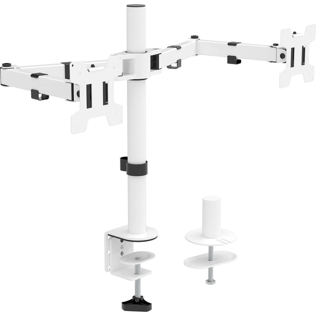 Soporte Doble Monitor WALI Blanco con Brazo para Dos Pantallas hasta 27 Pulgadas Giratorio y Ajuste