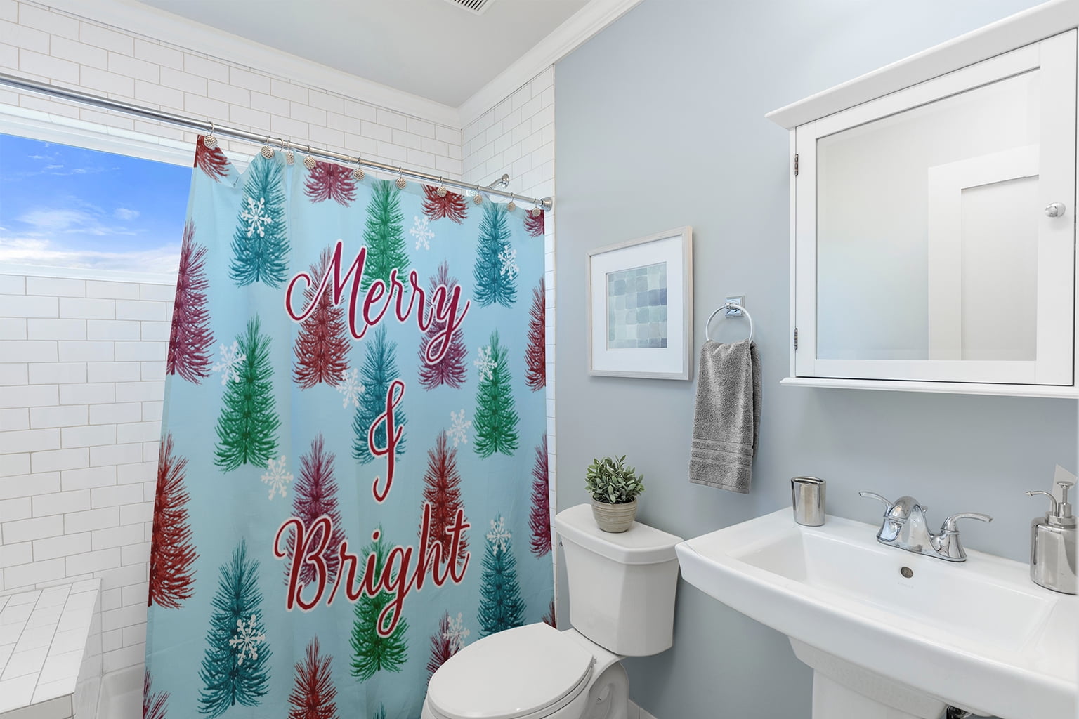 Simply Daisy 70" W x 73" L Merry and Bright Polyester Shower Curtain, Omar [1 Ct]