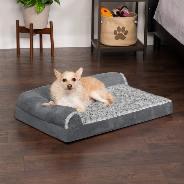 FurHaven Minky Faux Fur & Suede Pillow-Top Orthopedic Dog Bed - Titanium Gray / Medium