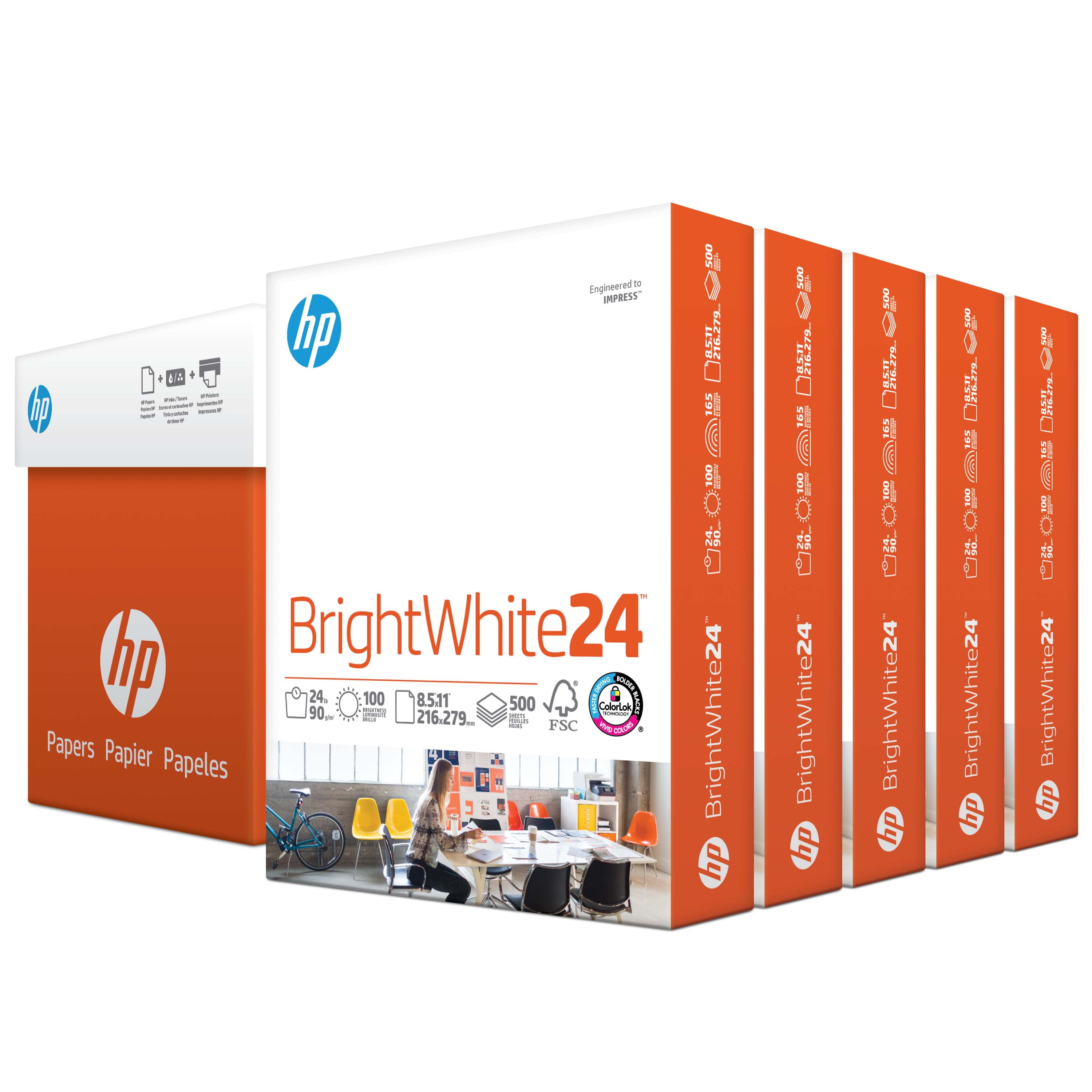 Brightwhite 24lb 5 Ream 2,500 Sheets HP Printer Paper 8.5x11 