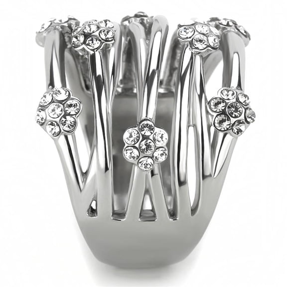 TK1372 - High polished (no plating) Stainless Steel Ring with Top Grade Crystal in Clear