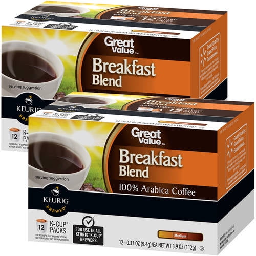 Great Value Breakfast Blend Medium Roast Coffee KCup Packs, 0.33 oz