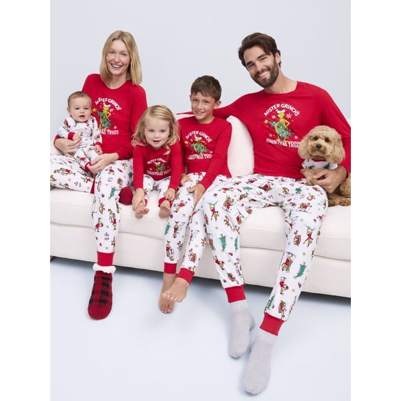 Dr. Seuss Grinch Women's Matching Family Pajamas Top and Pants Set, 2-Piece, Sizes S-3X