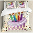thumbnail image 3 of Birthday Duvet Cover Set Twin Size, Creamy Cake Illustration with Candles Retro Style Polka Dots Stars Striped Design, Decorative 2 Piece Bedding Set with 1 Pillow Sham, Multicolor, by Ambesonne, 3 of 3