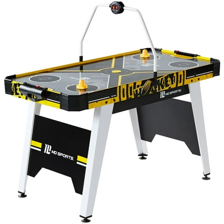 MD Sports 54 Inch Air Powered Hockey Table with Overhead Electronic Scorer, UL Certified Fan Motor, All Accessories Included, Black/Yellow