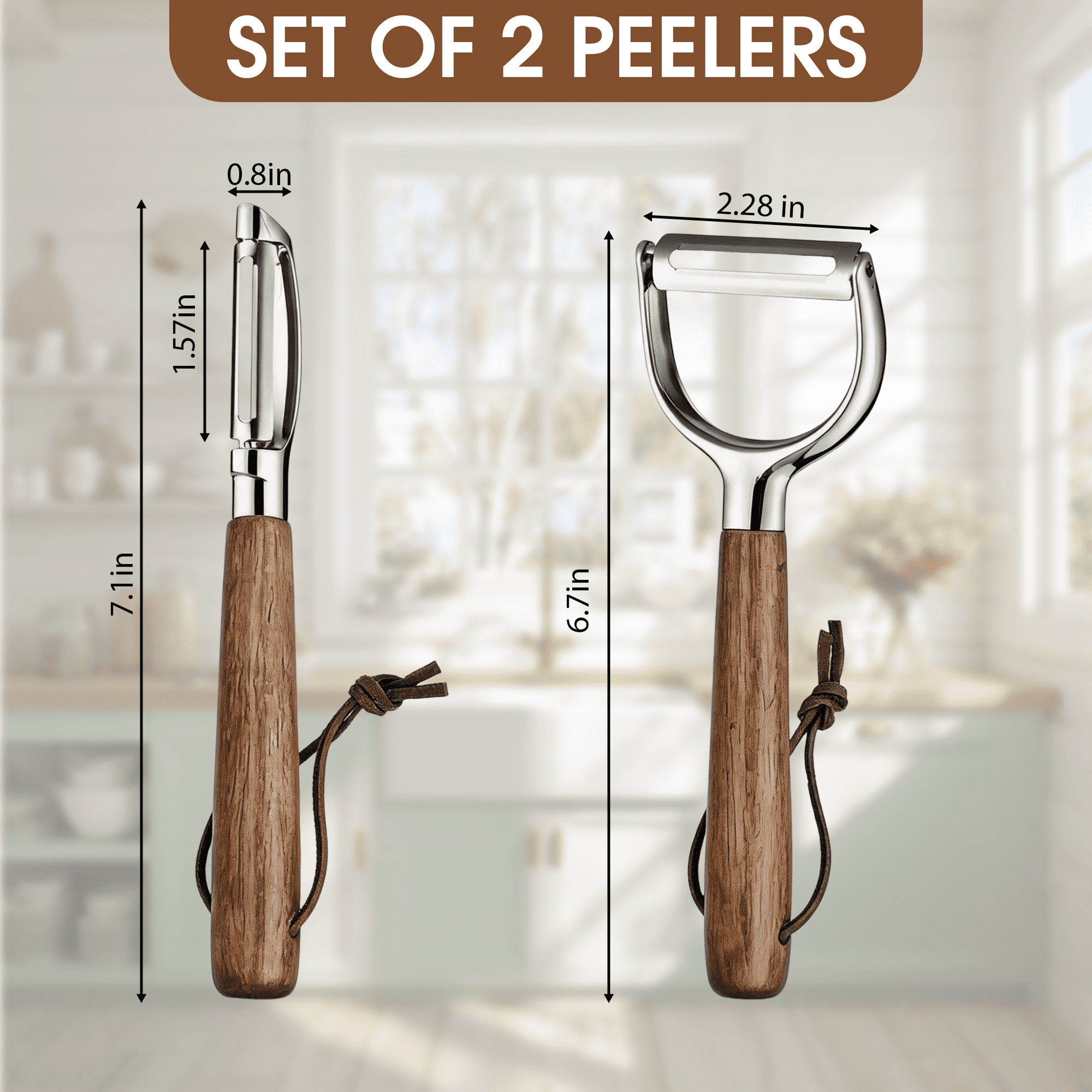 Vegetable Peeler Set of 2 (Straight + Y Peeler), Potato Peelers with Stainless Steel Swivel Blades and Wood Handle, Fruit & Veggie Peeler for Kitchen