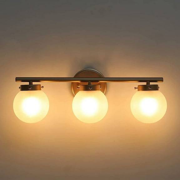 3 Modern Vanity Lights for Mirror Gold Bathroom Light Fixture,Light Wall Sconce with Matte Globe Glass Shades for Toilet Bedroom Living Room