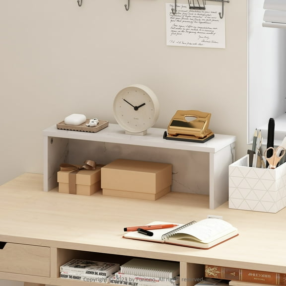 Furinno Classic 18-Inch Desk Organizer, Shelf Organizer Storage & Display Stand, Marble White