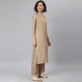 thumbnail image 5 of Janasya Indian Round Neck 3/4 Sleeve Solid Beige Poly Silk Kurta With Palazzo And Dupatta For Women, 5 of 9