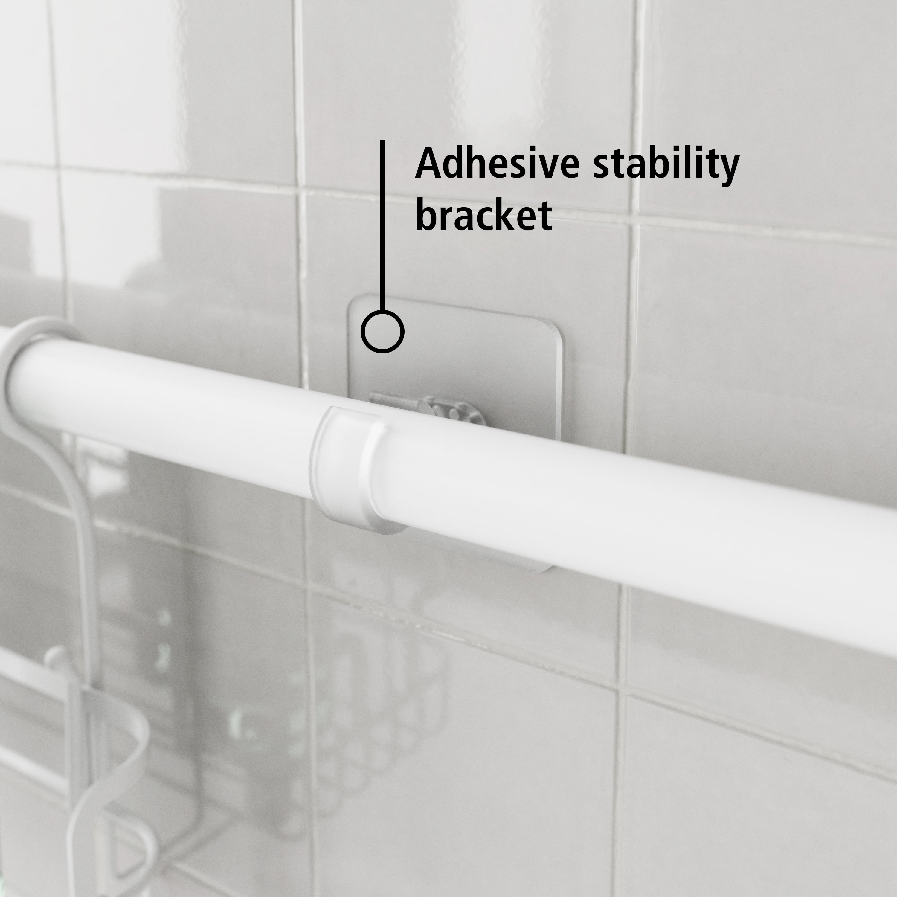 Mainstays Tension Rod Bath Organizer Pole Caddy, No Tools, 4.85 - 6 Ft., Rust Resistant, White