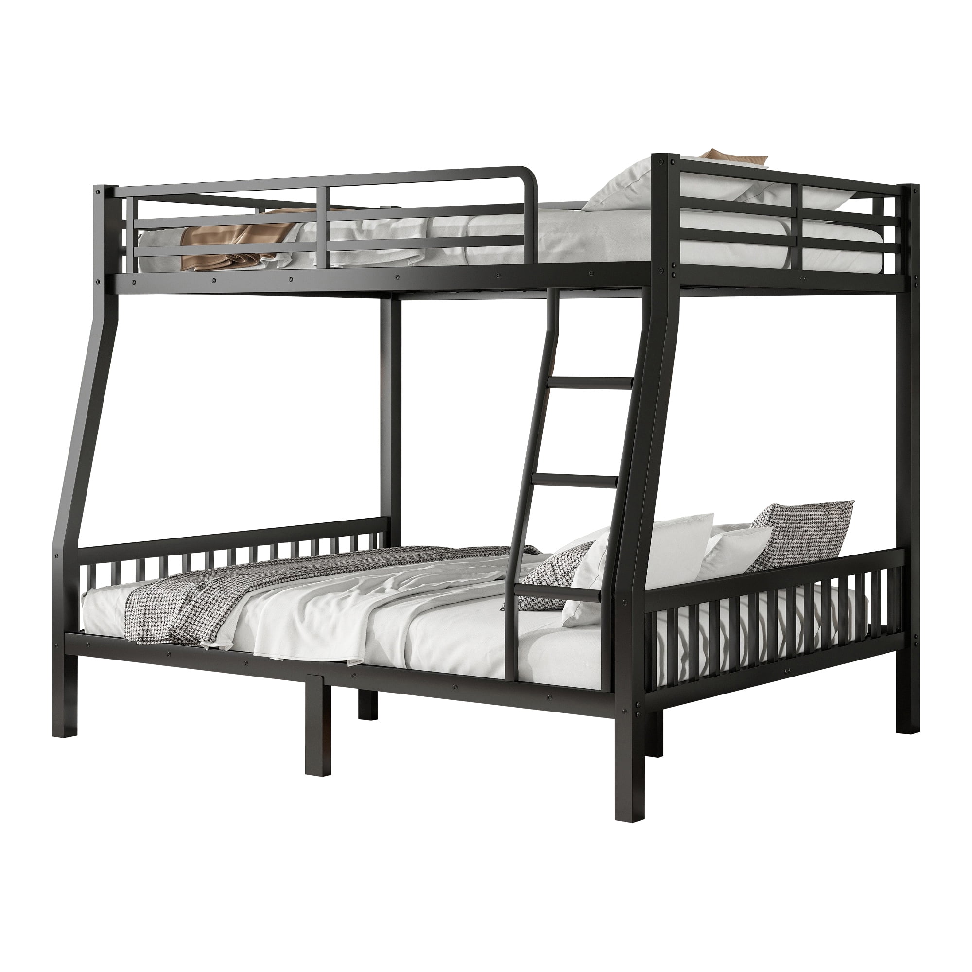 Leumius Full XL Over Queen Metal Bunk Bed with Ladder and Slats Support for Adults Teens, Black