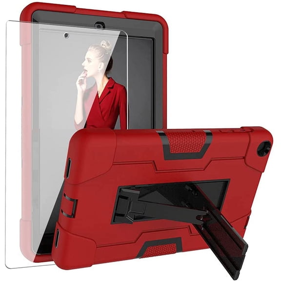 SOATUTO for Walmart Onn 8 Pro Tablet Case With Screen Protector, Heavy Duty Hybrid Kids Friendly Case / Onn 8 Pro 9H Clear Tempered Glass for Walmart Onn 8 Model 100003561 (Red Black/1 Pcs)