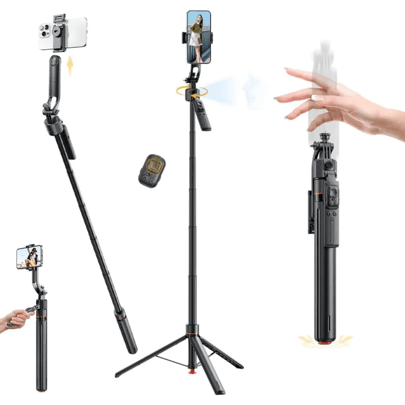 69" Selfie Stick Tripod with 360° Auto Face Tracking, Phone Tripod with Gesture Control, Remote, Detachable Phone Holder for iPhone 17 16 15 14 13 & Android