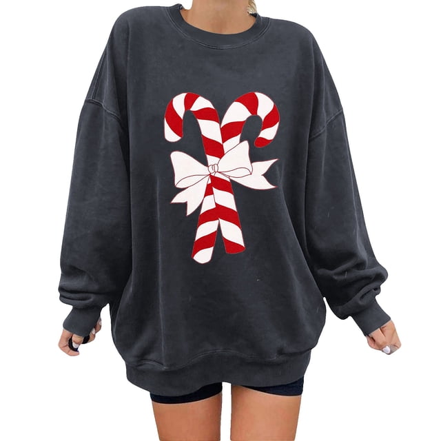 toraway Chandail à Capuche pour Femmes, Col Rond, Manches Longues, Décontracté, Ample, Imprimé de Noël, m