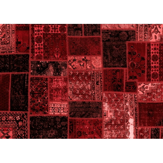 Ahgly Company Machine Washable Indoor Rectangle Patchwork Red Transitional Area Rugs, 2' x 3'