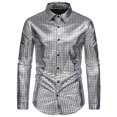 thumbnail image 2 of Men's Sequin Dress Shirt with Lapel Long Sleeve Button Down Bright Face T Shirt Silver M, 2 of 6