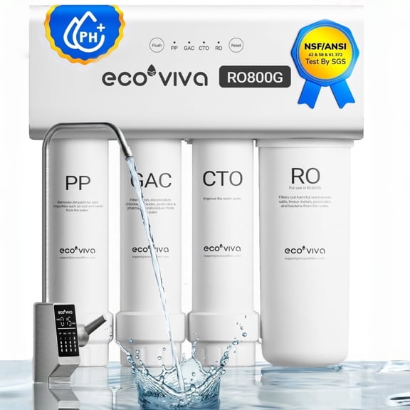 Ecoviva 800GPD Tankless Alkaline Reverse Osmosis System 9-Stage Under-Sink Filtration System