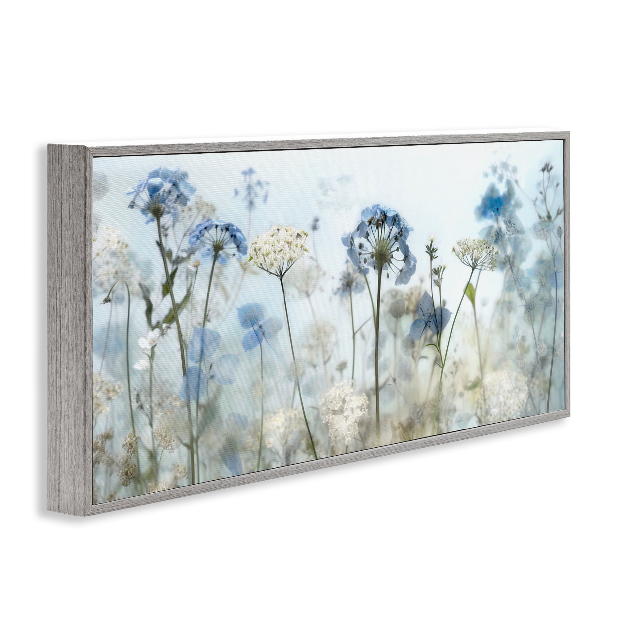 Stupell Industries Blue Wildflower Blooms Botanical & Floral Painting Gray Framed Art Print Wall Art, 30 x 13