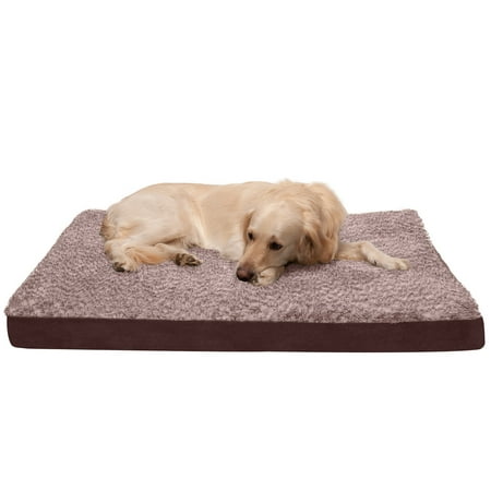 UPC: 0842229124613 | FurHaven Pet Products Two-Tone Faux Fur & Suede Deluxe Cooling Gel Memory Foam Pet Bed for Dogs and Cats – Espresso Jumbo