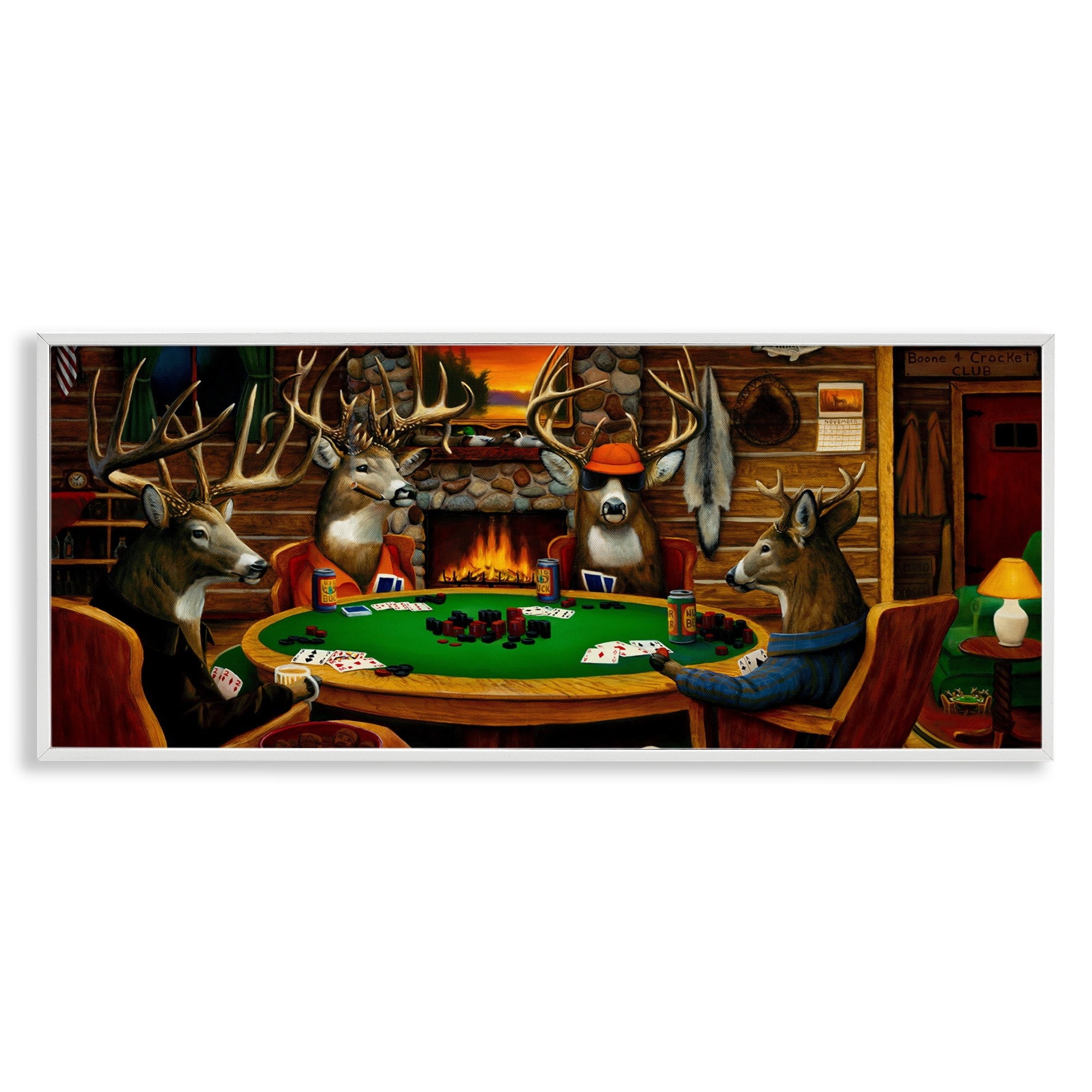 Stupell Industries Deer Animals Playing Poker Table Cabin Lodge Painting White Framed Art Print Wall Art, Design by Leo Stans