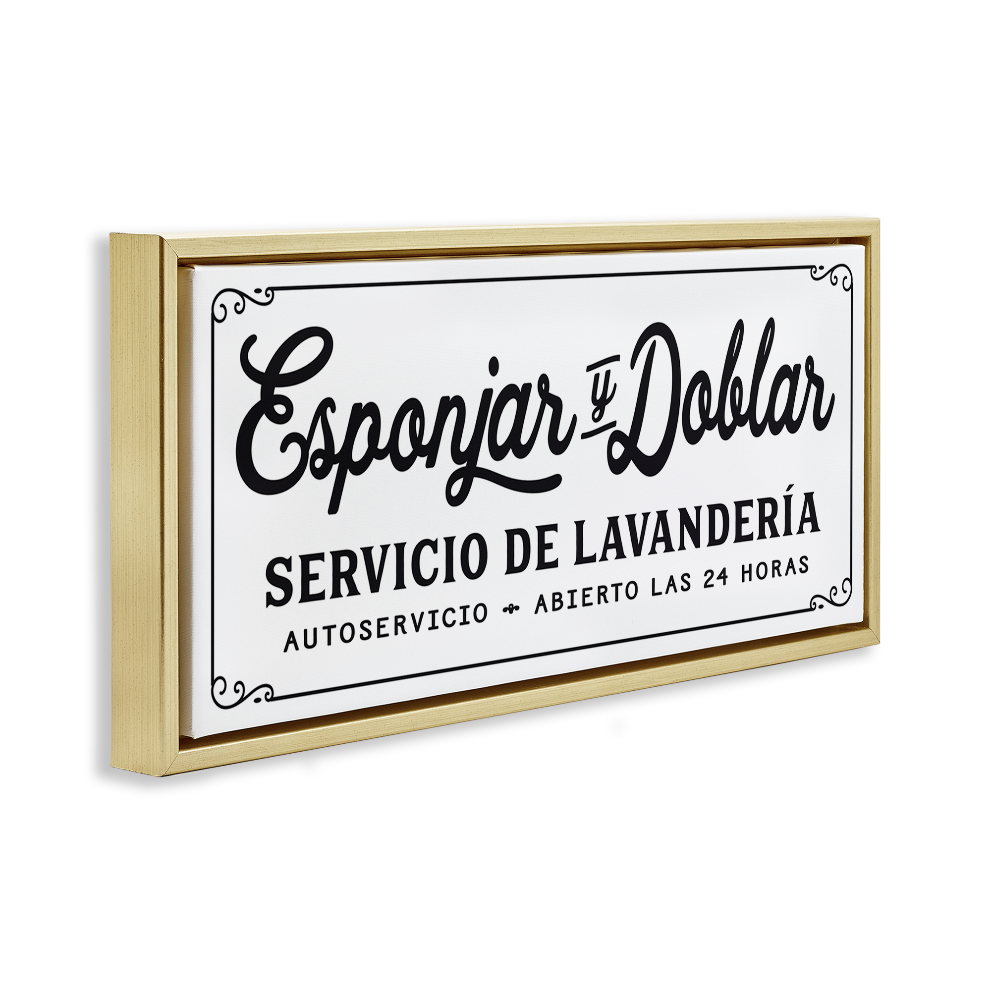 Stupell Industries Servicio De Lavandería Bath & Laundry Painting Gold Floater Framed Art Print Wall Art, 25 x 11