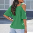 thumbnail image 6 of Guluxicc Women's Off Shoulder Shirts Casual Solid Color Short Sleeve Pullover Tops, Green, M, 6 of 7