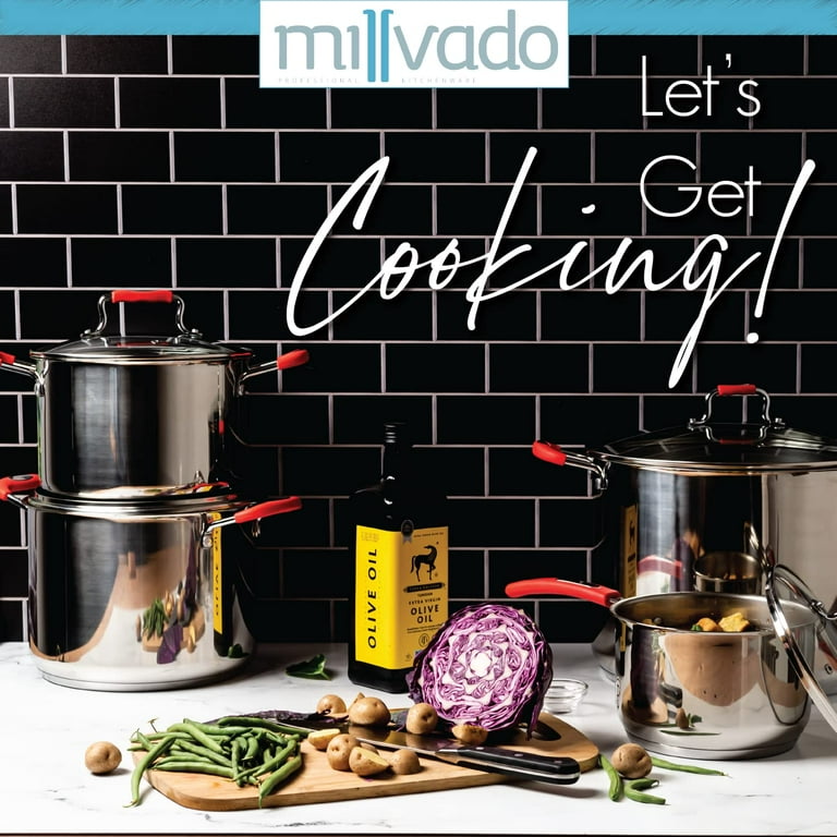 Millvado Sauce Pan, Stainless Steel 3 Quart Sauce Pan with Clear Glass Lid  and Permanent Measurement Markings, Small Boiling Pot, Induction, Gas