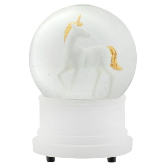 Pearl White Unicorn 100MM Musical Water Globe Plays Tune The Unicorn