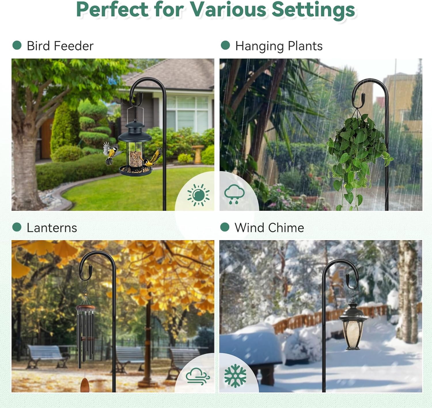 63" Adjustable Shepherds Hooks Stand for Wind Chimes, Hummingbird Feeders, Lanterns, Hanging Plant Stand Indoor Outdoor Patio Garden
