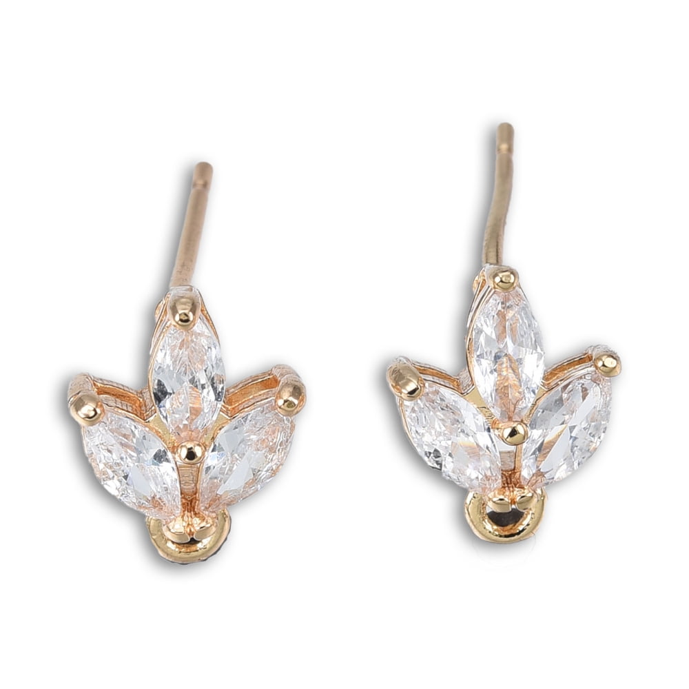 50pcs Brass Pave Clear Cubic Zirconia Stud Earring Findings with Light golden Brass Pins and Horizontal Loops Flower Cadmium Free & Lead Free Clear 10x8mm Hole: 1.2mm Pin: 0.8mm