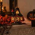 thumbnail image 3 of Halloween Decorations Witch Pumpkin House Lamp, Glowing Resin Cottage Figurine with Cat, Star Roof and Chimney for Indoor Tabletop Fall Home Decor, 3 of 5