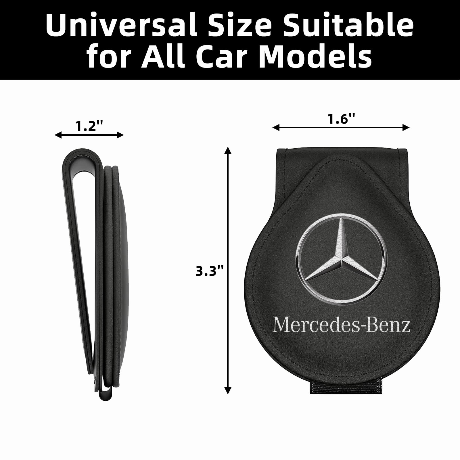 Suitable for Mercedes-Benz Sunglass Holder for , Magnetic Leather Sunglasses Holder and Ticket Card Clip, Car Visor Accessories, 2 Packs (Black)