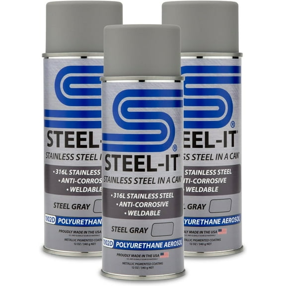 Steel-It 1002D Polyurethane Aerosol, Industrial Paint Coatings, Weldable, Easy to Apply - Steel Gray (3 Pack)