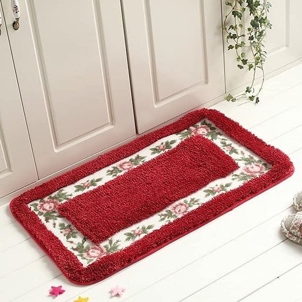 Xiao Hua Elegante alfombra de baño con diseño de rosas, felpudo para puerta de cocina, suave, antideslizante, absorbente, color rojo, 40 x 60 cm