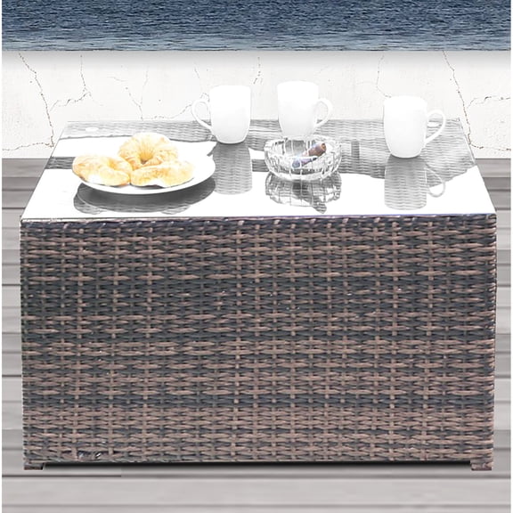 Rectangular Fire Pit Table | Great for Residential and Commercial Use | Durable Glass and Wicker | Arrives Fully Assembled