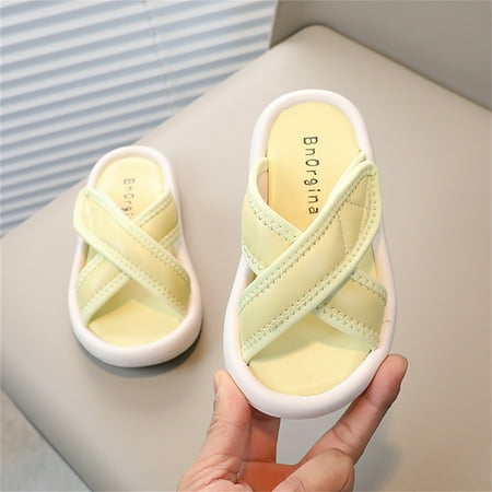 

Akiihool Summer Sandals for Baby Girl Unisex-Child and Toddler Girls Buckle Slides Sandal (Yellow 1.5)