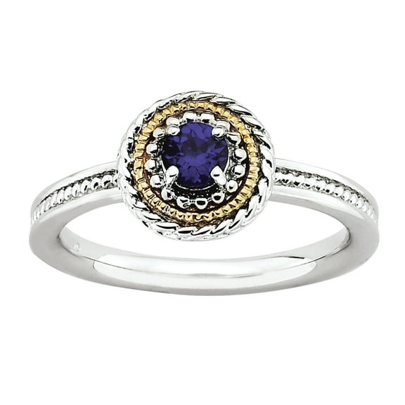 Sterling Silver & 14k Created Sapphire Ring