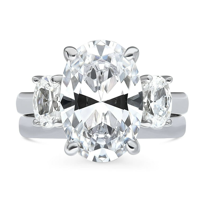 BERRICLE Rhodium Plated Sterling Silver Oval Cut Cubic Zirconia CZ
