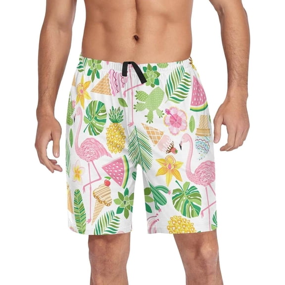 GZHJMY Flamingo Pajama Pants Short for Men, Lounge Pants Lightweight Men Pajama Bottoms with Drawstring Pockets, Christmas New Year Birthday Gifts, Small