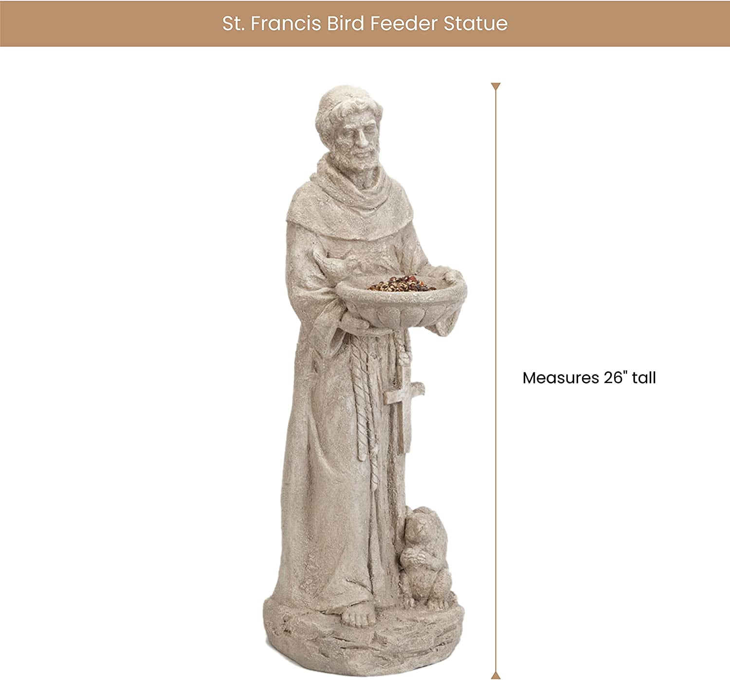 Bits and Pieces St. Francis 66cm Garden Statue, Bird Feeder