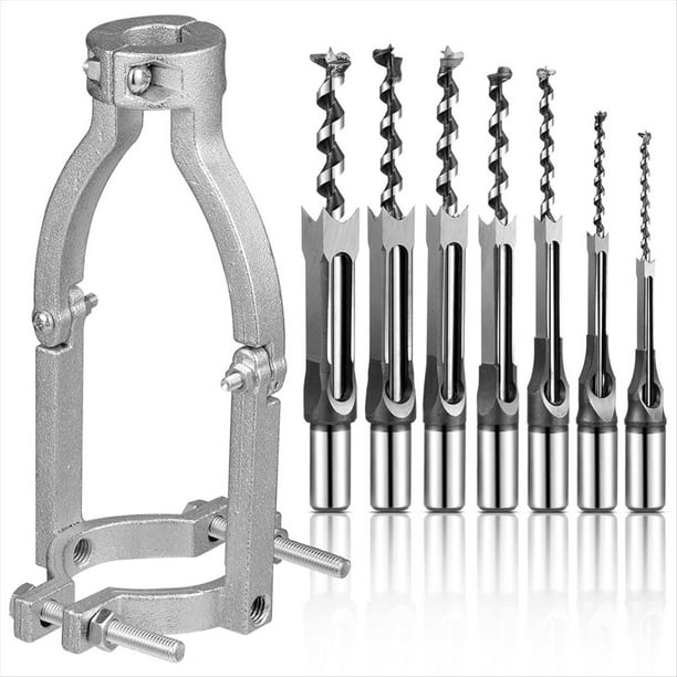 7 Piezas de Brocas para Orificios Cuadrados con 1 Adaptador de Broca para Orificios Cuadrados, Juego de Cinceles para Embutir, Herramienta EléCtrica para MáQuinas Perforadoras