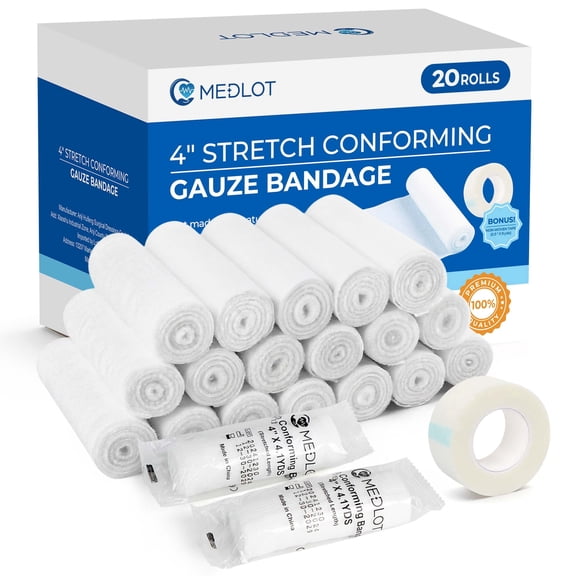 LotFancy Gauze Bandage Roll, 20 Pack Gauze Wrap with Medical Tape, 4 in x4 Yards