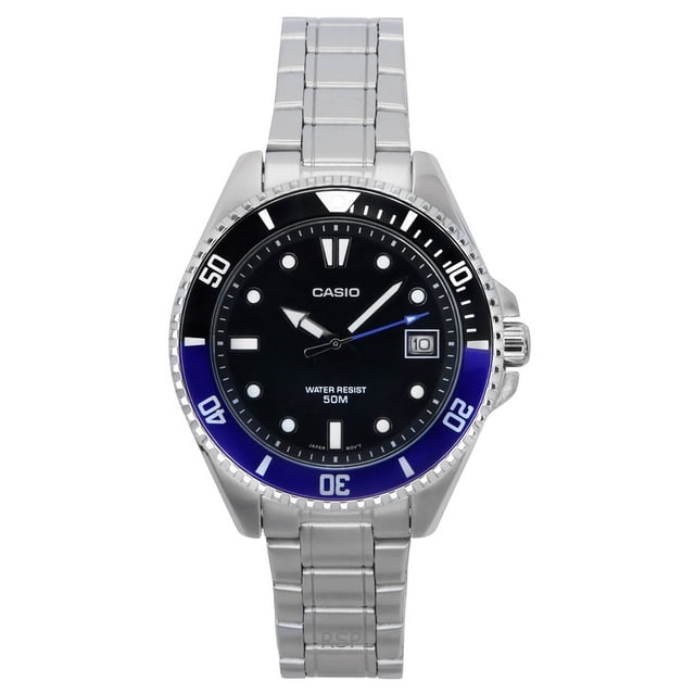 Casio Reloj Estándar Analógico de Acero Inoxidable con Esfera Negra y Movimiento de Cuarzo, Modelo MDV-10D-1A2 para Hombre.