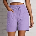 thumbnail image 2 of YMNXA Women's Summer Shorts Drawstring Elastic Waist Solid Color Wide Leg Comfortable Breathable Shorts With Pockets For Everyday Wear,Light Purple,S, 2 of 4