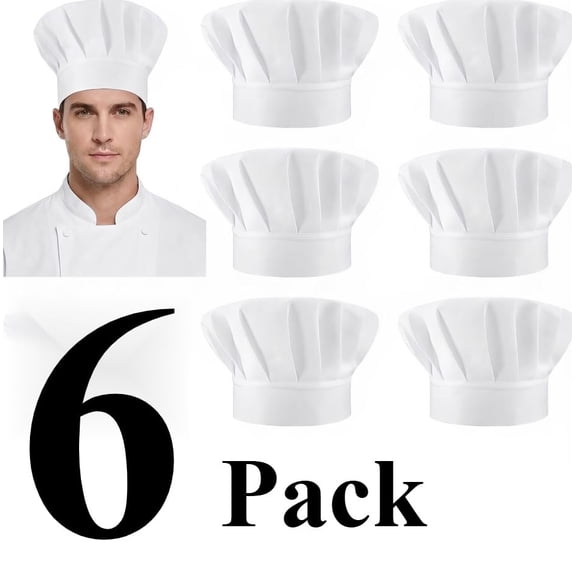 6 Pieces Adult Adjustable Elastic Baker Hat, Chef Hats, Kitchen Cooking Chef Caps for Men Women, White