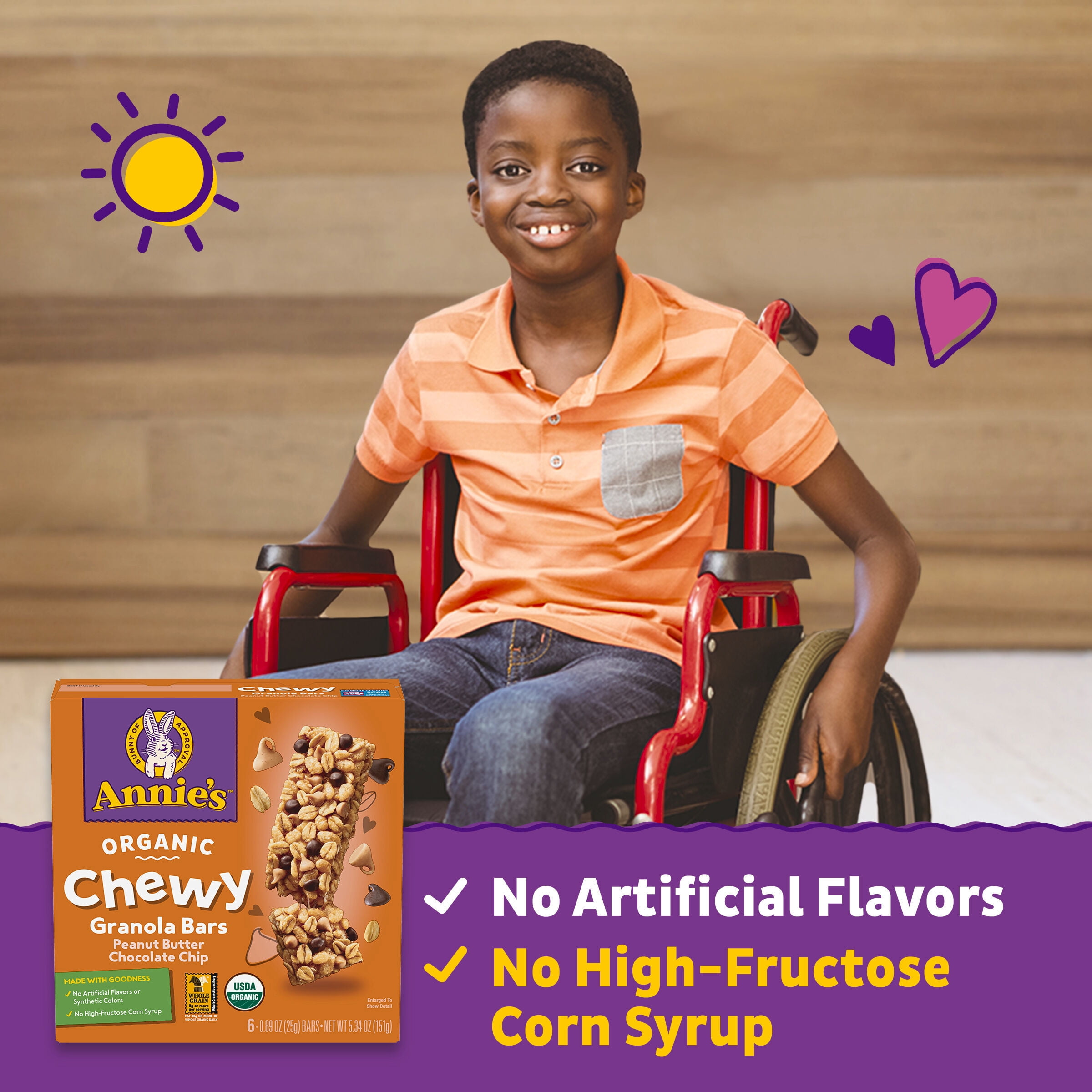 Annie's Organic Chewy Granola Bars, Peanut Butter Chocolate Chip, 6 Bars, 5.34 oz