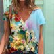 thumbnail image 2 of Moda Mujer Cuello en V Manga corta Impresión Jersey Blusas sueltas Tops Camiseta OAVQHLG3B Store lin121212, 2 of 4
