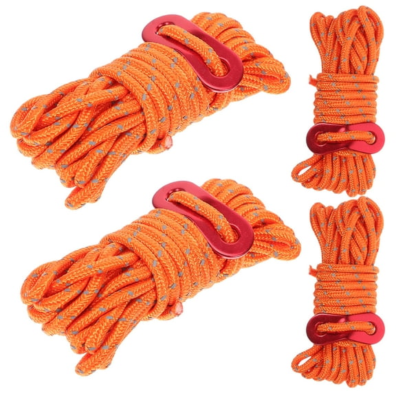 OFFIGAM 4Sets Orange Camping Rope with Buckle Adjustable Tent Tie Down Reflective Wind Proof Canopy Ropes