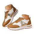 thumbnail image 4 of Womens Sneakers Trendy Splice Leather Color Blocking Lace up Nonslip Tennis Shoes Comfortable Casual Walking Shoes Brown Size 6.5, 4 of 9